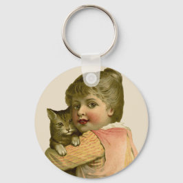 Vintages Mädchen mit Cat Keyring Schlüsselanhänger