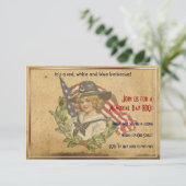 Vintages Mädchen mit Flaggen Gedenktag Einladung (Stehend Vorderseite)