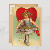 Vintages Mädchen mit Herz Postkarte (Vorne/Hinten)