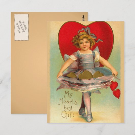 Vintages Mädchen mit Herz Postkarte (Vorne/Hinten)