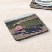 Vintages Mädchen mit ihren Haustieren Untersetzer (Linke Seite)