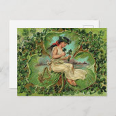 Vintages Mädchen mit Kleeblättern Postkarte (Vorne/Hinten)