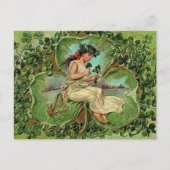 Vintages Mädchen mit Kleeblättern Postkarte (Vorderseite)