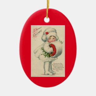 Vintages Mädchen mit Muff Keramik Ornament