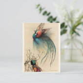 Vintages Mädchen mit Peacock-Malerei Postkarte (Stehend Vorderseite)