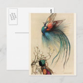 Vintages Mädchen mit Peacock-Malerei Postkarte (Vorne/Hinten)