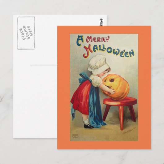 Vintages Mädchen mit Pumpkin Postkarte (Vorne/Hinten)