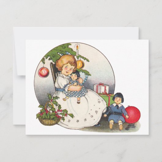 Vintages Mädchen mit Puppe Weihnachtsfeier Party E Einladung (Vorderseite)