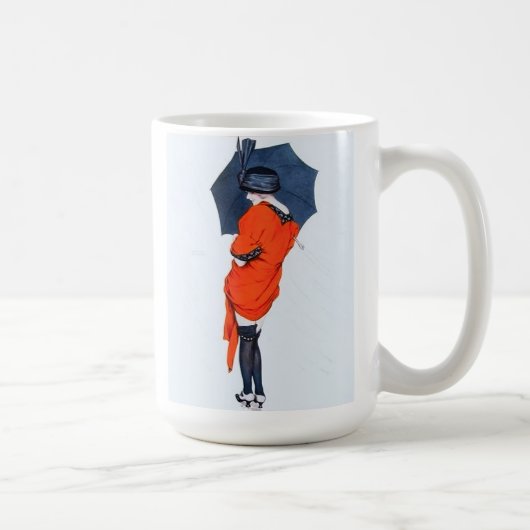 Vintages Mädchen mit Regenschirm Kaffeetasse (Rechts)