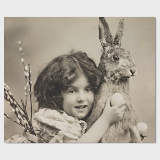 Vintages Mädchen mit Riesenhase Geschenkpapier (Flach)