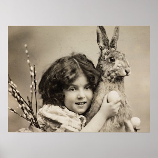 Vintages Mädchen mit Riesenhase Poster (Vorne)