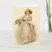 Vintages Mädchen mit Rose Karte (Vorderseite)