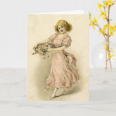 Vintages Mädchen mit Rose Karte (Gelbe Blume)