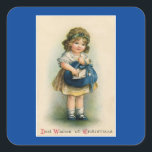 Vintages Mädchen mit Sackaufkleber Quadratischer Aufkleber<br><div class="desc">Auf diesem Holiday Square Aufkleber ist ein niedliches,  Vintages Bild eines kleinen Mädchens mit einem Sack voller Buchstaben zu sehen. Ideal für das besondere Mailing,  Dekoration,  Kunsthandwerk und mehr!</div>