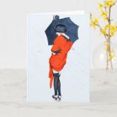 Vintages Mädchen mit Schirmgrubenkarte Karte (Gelbe Blume)