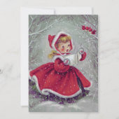 Vintages Mädchen mit Schneebären Weihnachten Karte (Vorderseite)