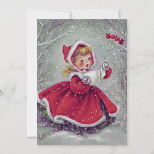 Vintages Mädchen mit Schneebären Weihnachten Karte (Vorderseite)