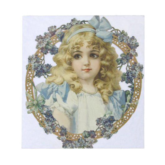 Vintages Mädchen mit schönen Blume und Bow Notizblock (Vorderseite)