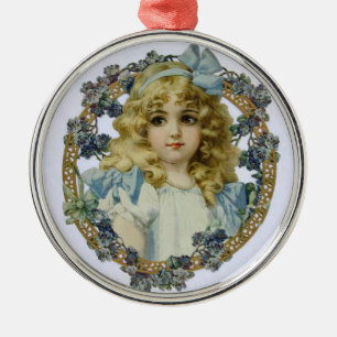 Vintages Mädchen mit schönen Blume und Bow Silbernes Ornament