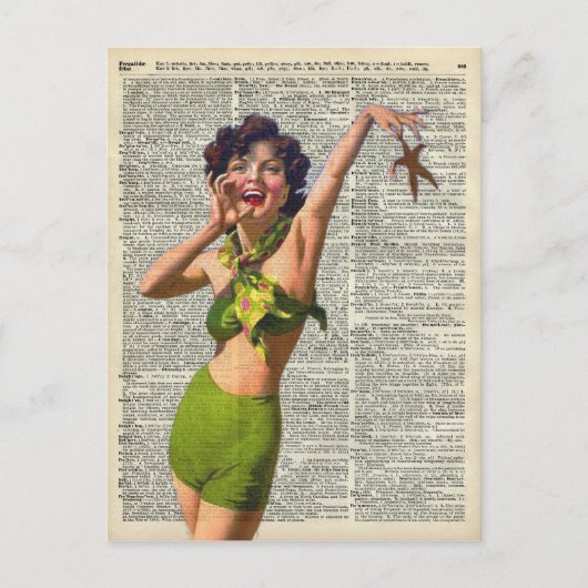 Vintages Mädchen mit Seestern Postkarte (Vorderseite)