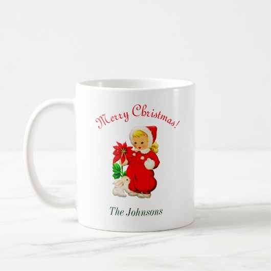 Vintages Mädchen mit sonniger Weihnachtscoffee Tas Kaffeetasse (Links)