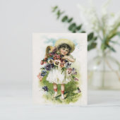 Vintages Mädchen mit Stiefmütterchen Postkarte (Stehend Vorderseite)