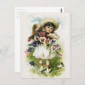 Vintages Mädchen mit Stiefmütterchen Postkarte (Vorne/Hinten)