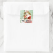 Vintages Mädchen mit Weihnachts-Kaninchen-Adresset Quadratischer Aufkleber (Tasche)