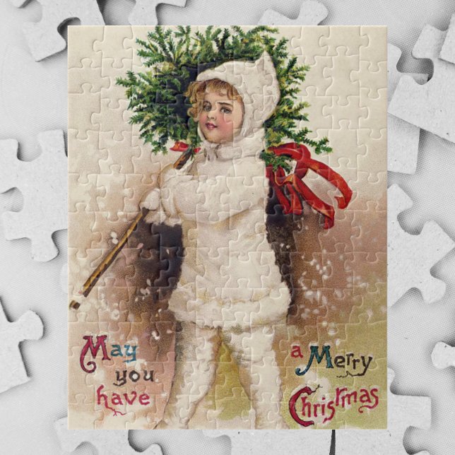 Vintages Mädchen mit Weihnachtsbaum, Ellen Clapsad Puzzle