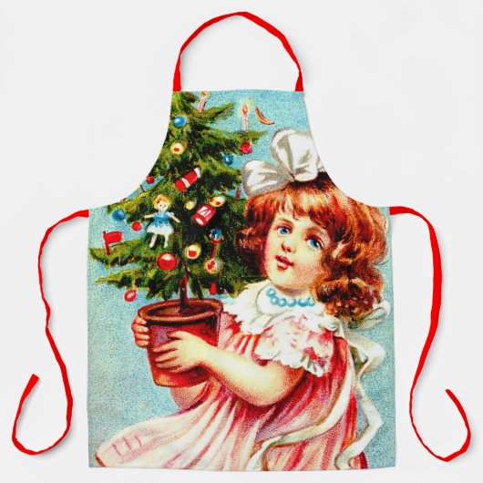 Vintages Mädchen mit Weihnachtsbaum Schürze (Vorderseite)