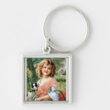 Vintages Mädchen mit Welpe