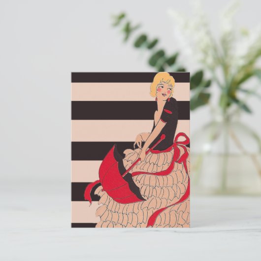 Vintages Mädchen Postkarte (Stehend Vorderseite)