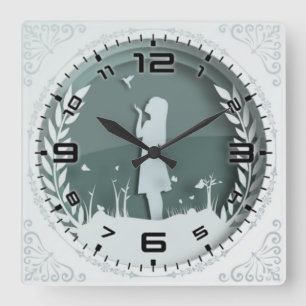 Vintages Mädchen Quadratische Wanduhr