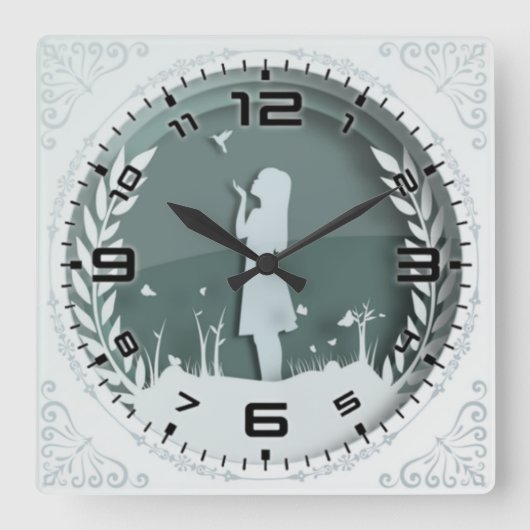 Vintages Mädchen Quadratische Wanduhr (Vorderseite)