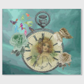 Vintages Mädchen-Uhr-Uhr-Verpackungs-Papier Geschenkpapier (Flach)