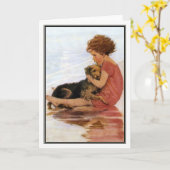 Vintages Mädchen und Hund durch Jessie Willcox Karte (Gelbe Blume)