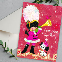 Vintages Mädchen und Hund Weihnachten - Neues Jahr Einladung