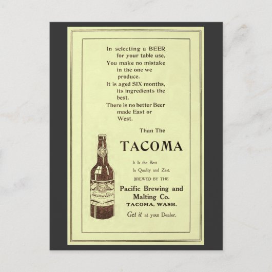 Vintages Magazin und Tacoma Tafelbier Postkarte (Vorderseite)