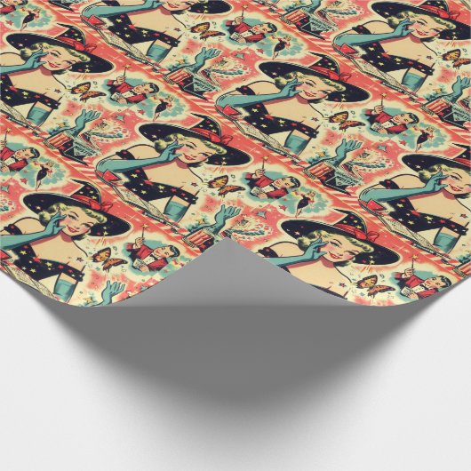 Vintages Magier-Button auf Geschenkpapier (Ecke)