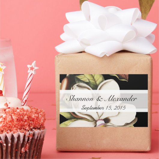 Vintages Magnolia auf schwarzen Stickern Rechteckiger Aufkleber (Party)