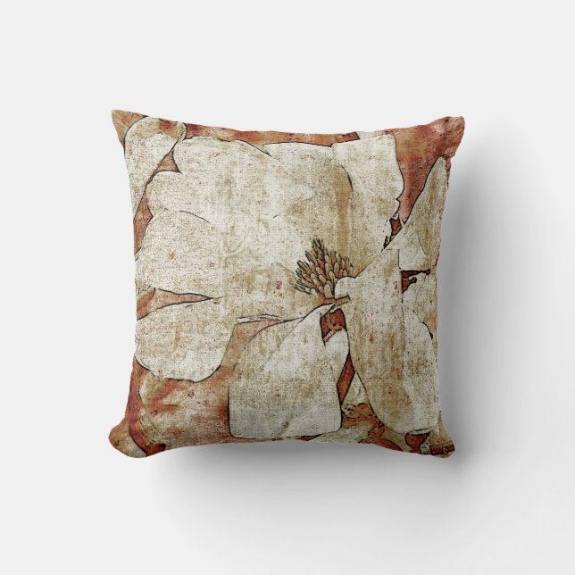 Vintages Magnolienwurfkissen Kissen (Vorderseite)