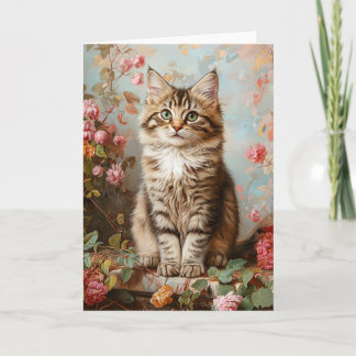 Vintages Maine Coon Kitten Painting Karte
