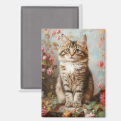 Vintages Maine Coon Kitten Painting Magnet (Vorderseite/Rückseite)