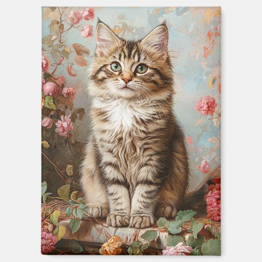 Vintages Maine Coon Kitten Painting Magnet (Vorderseite)