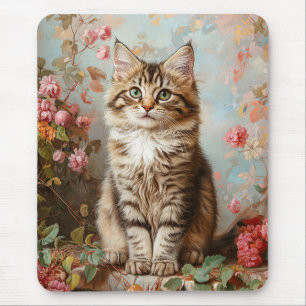 Vintages Maine Coon Kitten Painting Mousepad