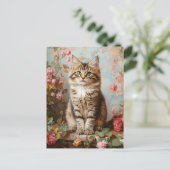 Vintages Maine Coon Kitten Painting Postkarte (Stehend Vorderseite)