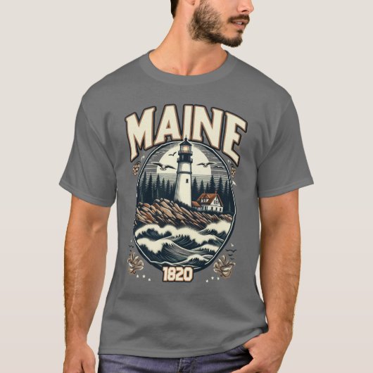 Vintages Maine-Leuchtturm T-Shirt (Vorderseite)