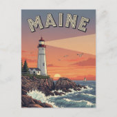 Vintages Maine Lighthouse Postkarte (Vorderseite)