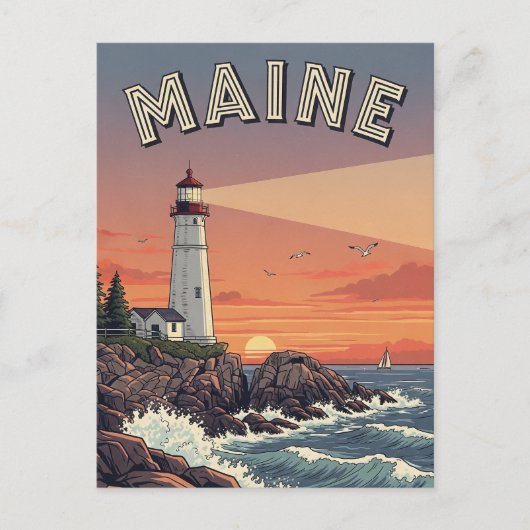 Vintages Maine Lighthouse Postkarte (Vorderseite)