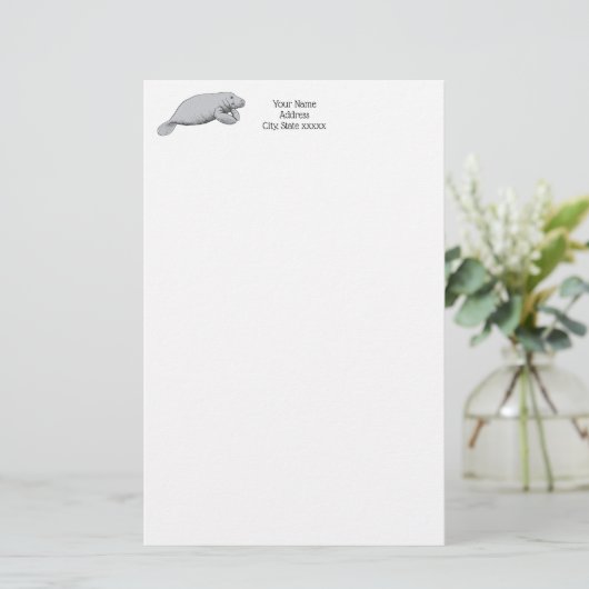 Vintages Manatee Zeichnend Briefpapier (Stehend Vorderseite)